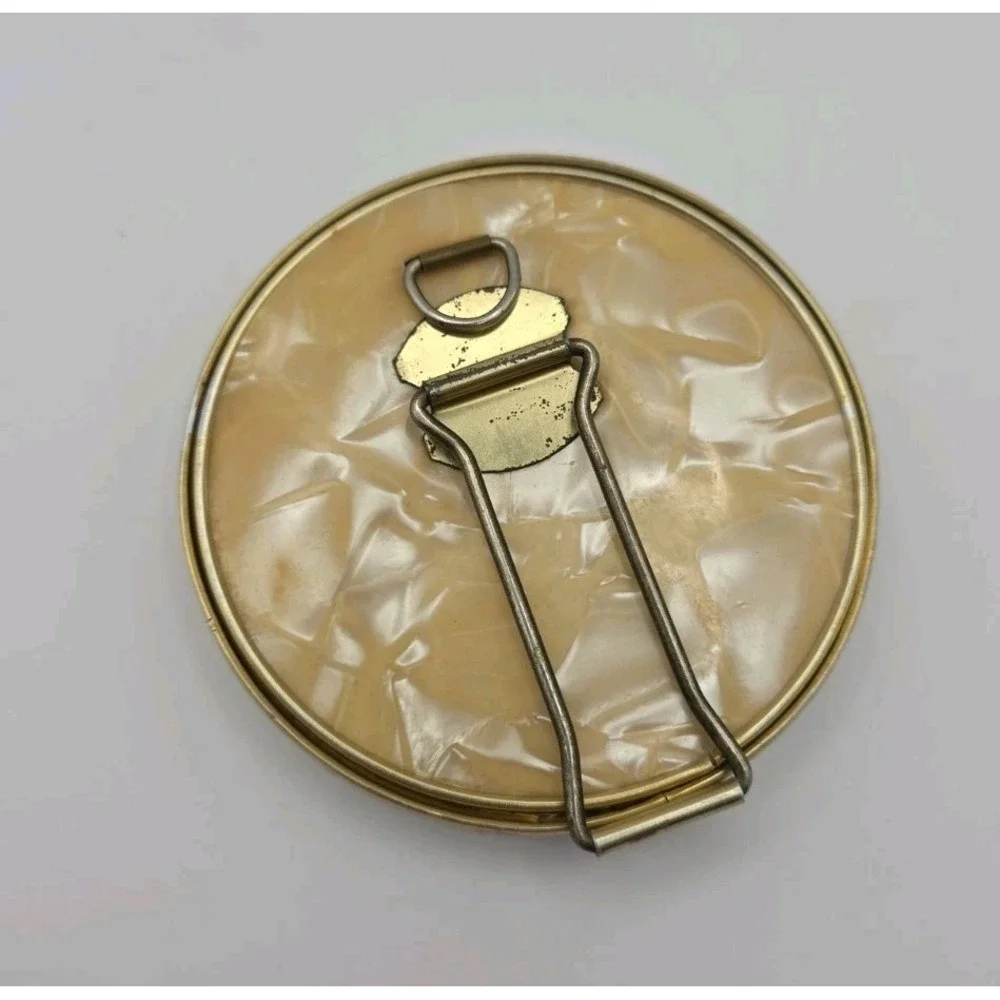 Vintage Japan Faux Mother Of Pearl Compact Folding Vanity Makeup Mirror Travel